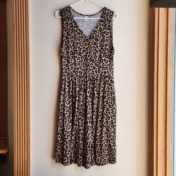 Niloufo Brown Leopard Print Sleeveless Stretchy Midi Sundress Size Large - Picture 5 of 14
